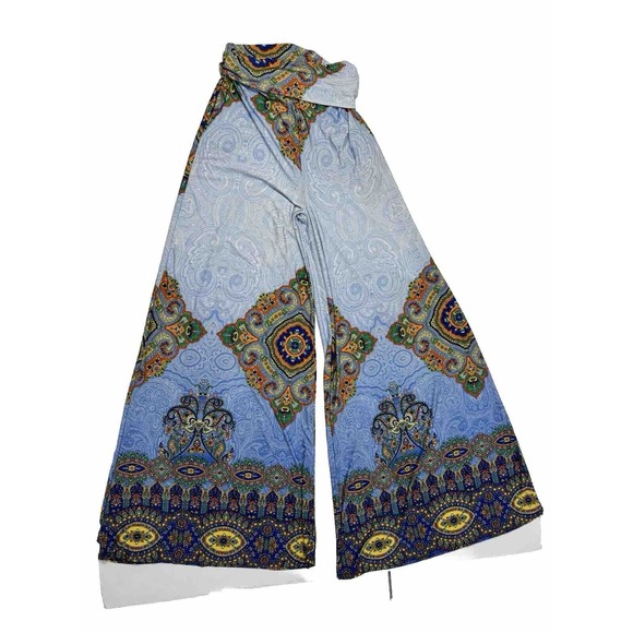 True Light Flare Leg Pants Flowy Palazzo Blue Printed Vivid - Picture 6 of 7